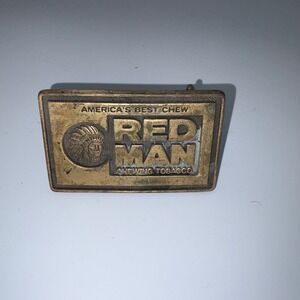 Vintage Red Man Chewing Tobacco Belt Buckle Solid Brass BTS Made in USA Western